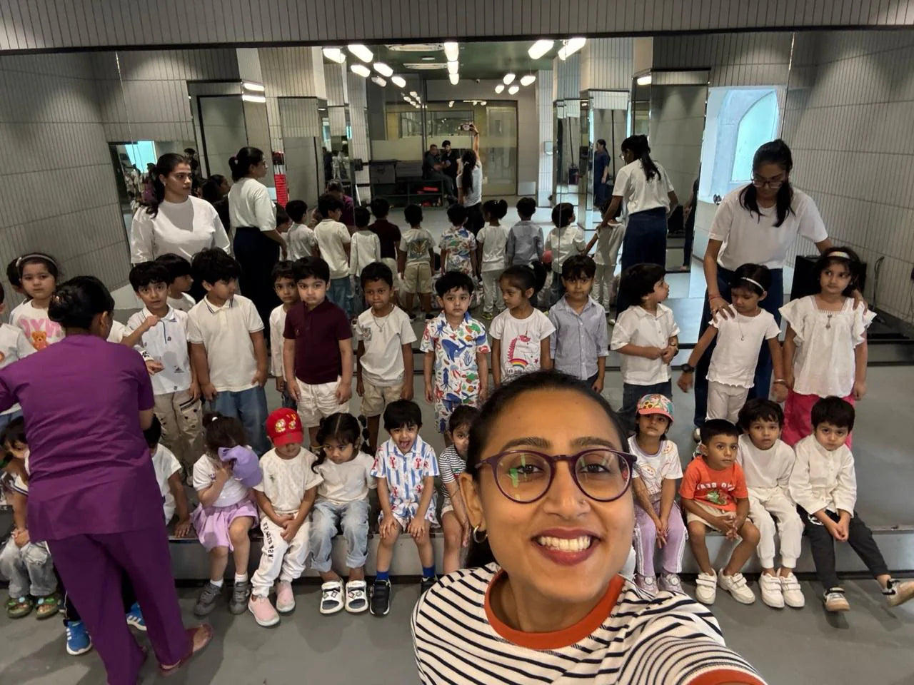 Vidushi Rajoria with a Little Cambridge class during a group activity